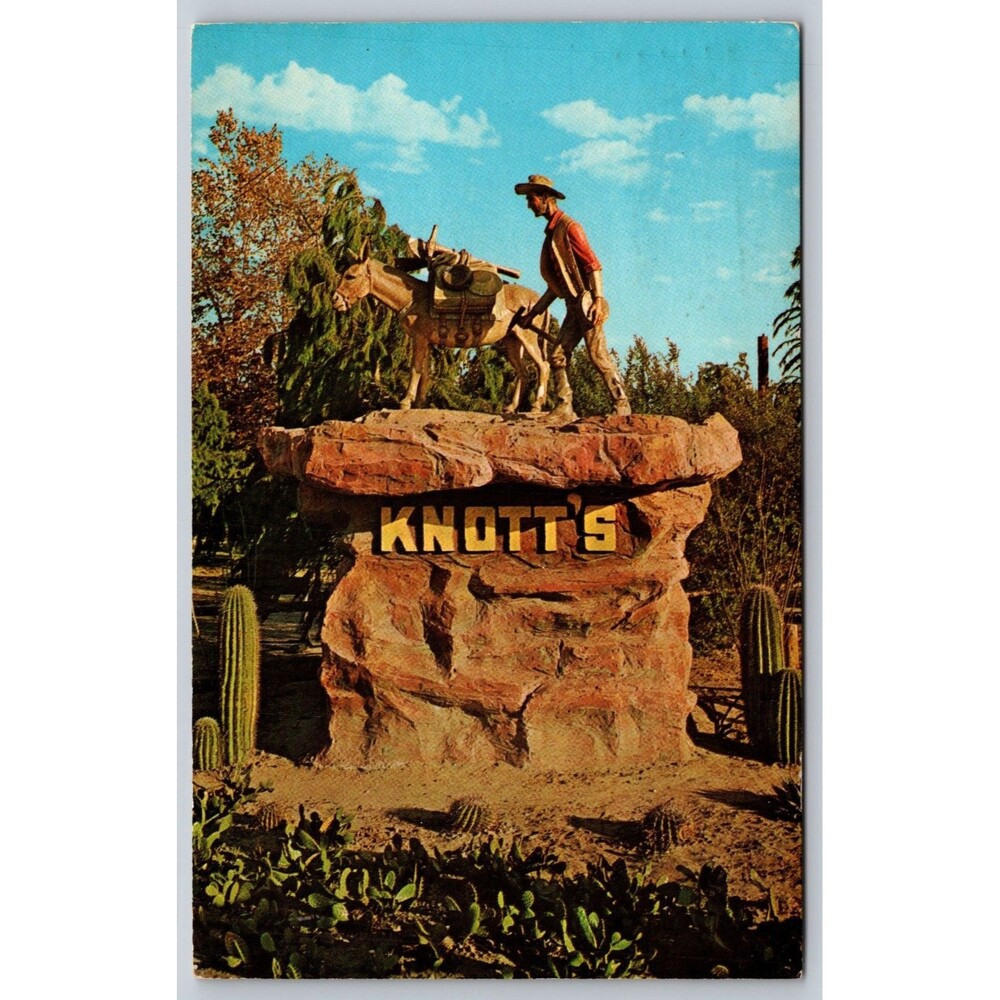 1968 Knott's Berry Farm Postcard Ghost Town Prospector Monument Christmas Stamp